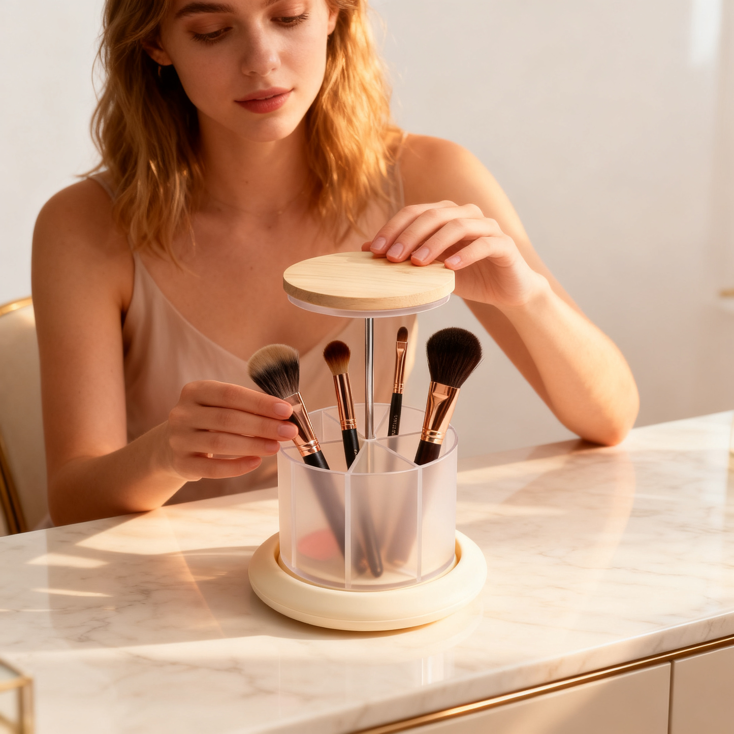 🪞 Rotating Makeup Brush Organizer
